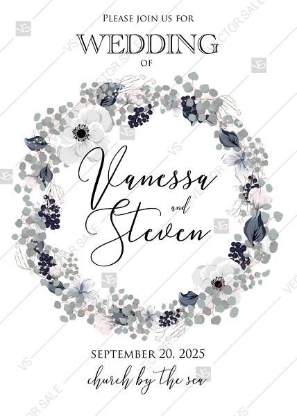 زفاف - Wedding invitation set white anemone flower card template PDF 5x7 in instant maker