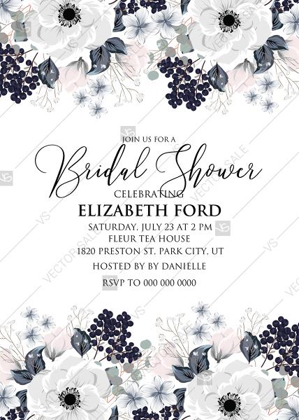 Wedding - Bridal shower wedding invitation set white anemone flower card template PDF 5x7 in PDF maker