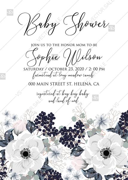 Hochzeit - Baby shower invitation set white anemone flower card template PDF 5x7 in PDF editor