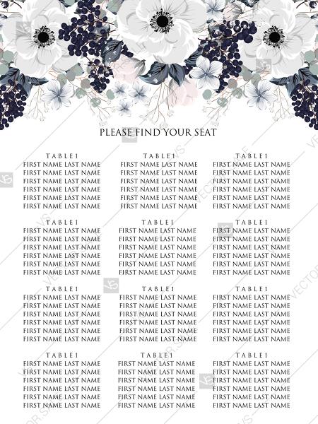 Wedding - Wedding seating chart banner invitation set white anemone flower card template PDF 18x24 in PDF download