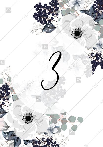 زفاف - Wedding table place card white anemone flower card template PDF 3.5x5 in invitation maker