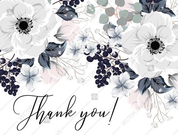 Hochzeit - Thank you card white anemone flower card template PDF 5.6x4.25 in invitation editor