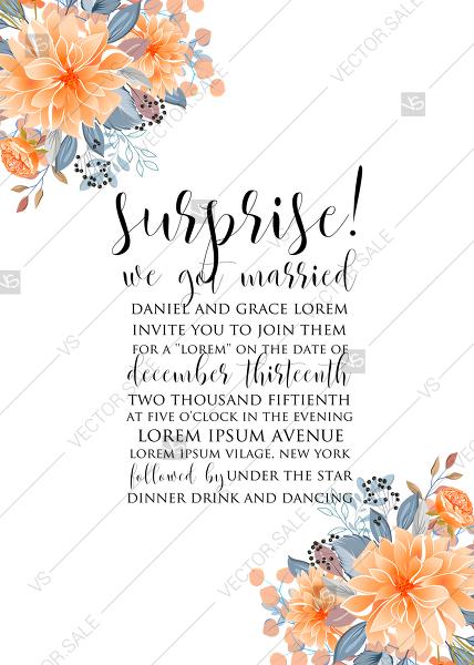 زفاف - Wedding invitation peach chrysanthemum sunflower floral printable card template PDF 5x7 in instant maker