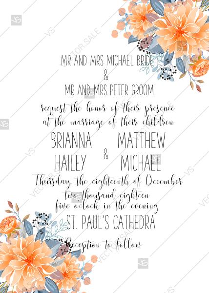 Hochzeit - Wedding invitation peach chrysanthemum sunflower floral printable card template PDF 5x7 in create online