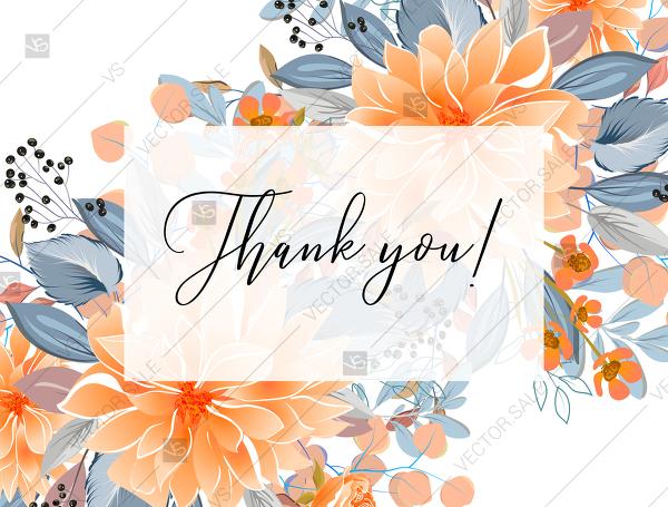 زفاف - Thank you card peach chrysanthemum sunflower floral printable card template PDF 5.6x4.25 in online maker