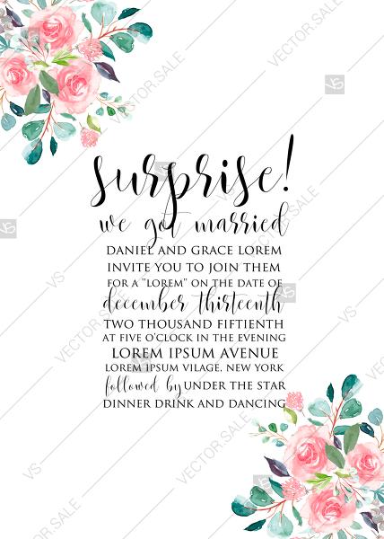 Wedding - Wedding invitation set watercolor blush pink rose greenery card template PDF 5x7 in online editor