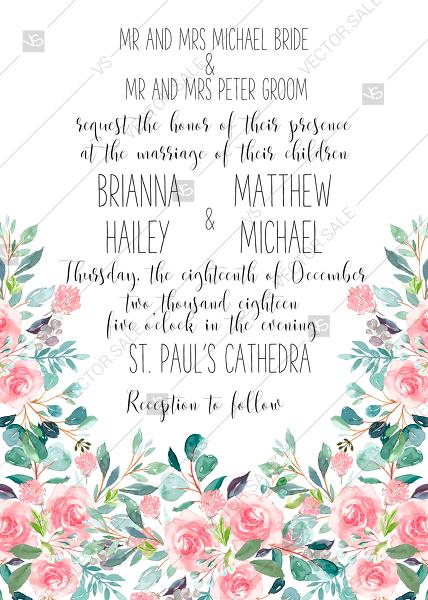 Hochzeit - Wedding invitation set watercolor blush pink rose greenery card template PDF 5x7 in PDF editor