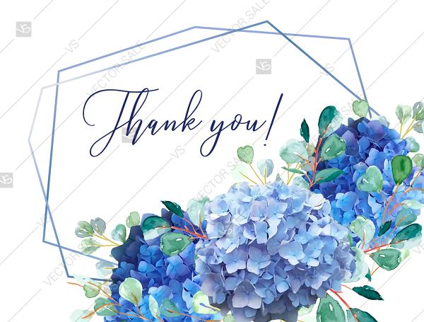 زفاف - Thank you card wedding invitation set watercolor blue hydrangea eucalyptus greenery PDF 5.6x4.25 in wedding invitation maker