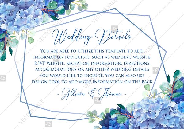 Свадьба - Wedding details card invitation set watercolor blue hydrangea eucalyptus greenery PDF 5x7 in create online