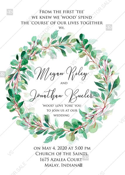زفاف - Wedding invitation set green leaf laurel watercolor eucalyptus greenery PDF 5x7 in personalized invitation