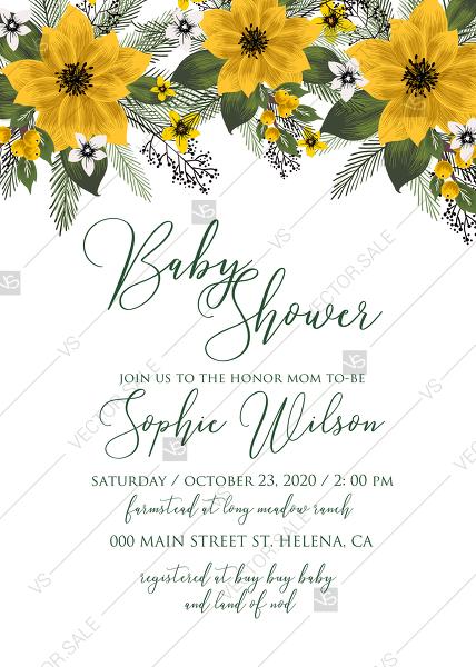 Wedding - Baby shower invitation wedding invitation set sunflower yellow flower PDF 5x7 in