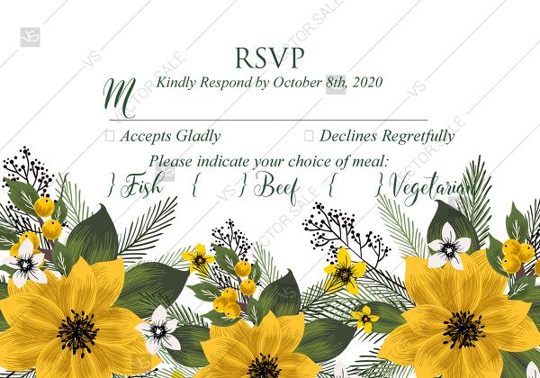 Wedding - RSVP card wedding invitation set sunflower yellow flower PDF 5x3.5 in personalized invitation