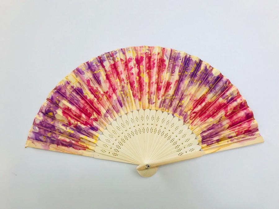Wedding - Pink & Purple Bliss Hand Painted Hand Fan, Handfan, Folding Fan Gift for Her, Gift for Mom, Great Accessory for Outdoor and Beach Wedding