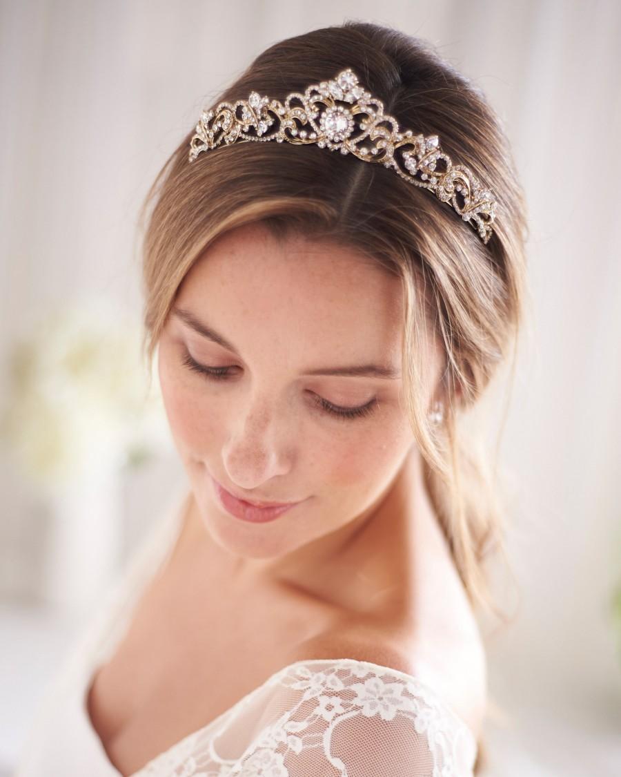 Mariage - Rhinestone Bridal Crown, Wedding Elegant Tiara, Rose Gold Wedding Crown, Bridal Accessory, Rose Gold Bridal Crown, Wedding Tiara ~TI-3157