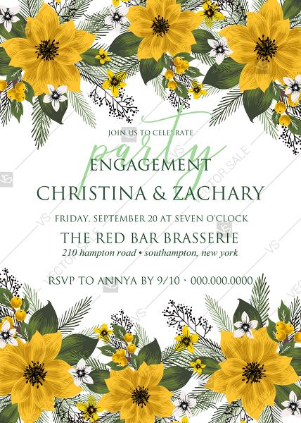 زفاف - Engagement party invitation wedding invitation set sunflower yellow flower PDF 5x7 in invitation editor