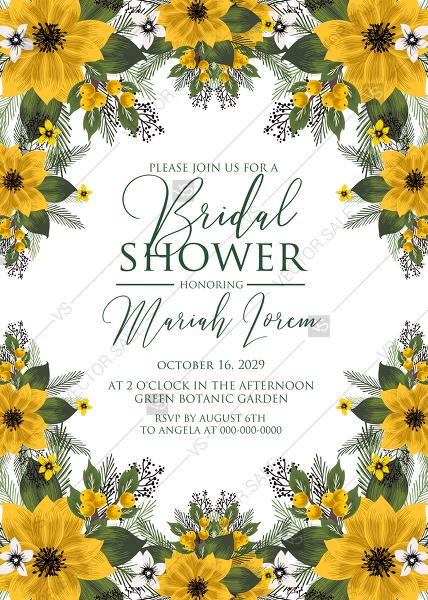 Mariage - Bridal shower invitation wedding invitation set sunflower yellow flower PDF 5x7 in invitation maker
