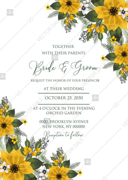 Свадьба - Wedding invitation set sunflower yellow flower PDF 5x7 in create online