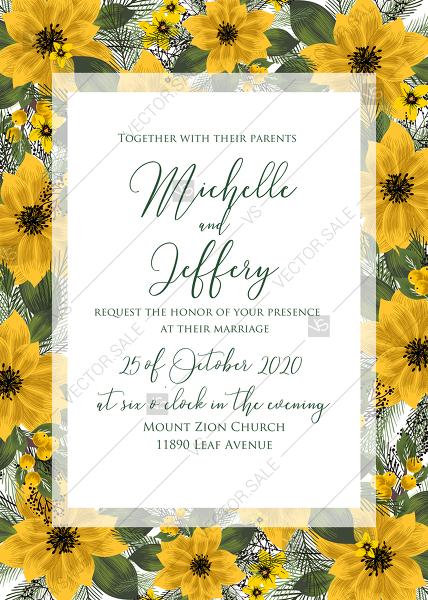 Hochzeit - Wedding invitation set sunflower yellow flower PDF 5x7 in wedding invitation maker