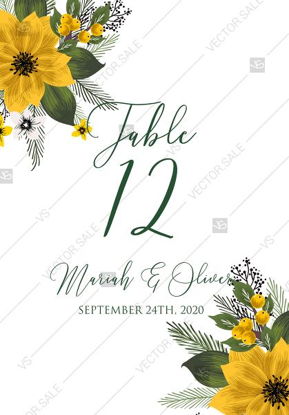 Hochzeit - Table card wedding invitation set sunflower yellow flower PDF 3.5x5 in customizable template