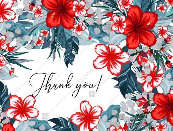 Wedding - Thank you card wedding invitation set tropical palm leaves hawaii aloha luau hibiscus flower PDF 5.6x4.25 in online editor
