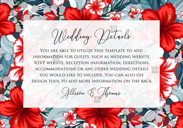Mariage - Wedding details card wedding invitation set tropical palm leaves hawaii aloha luau hibiscus flower PDF 5x3.5 in online maker