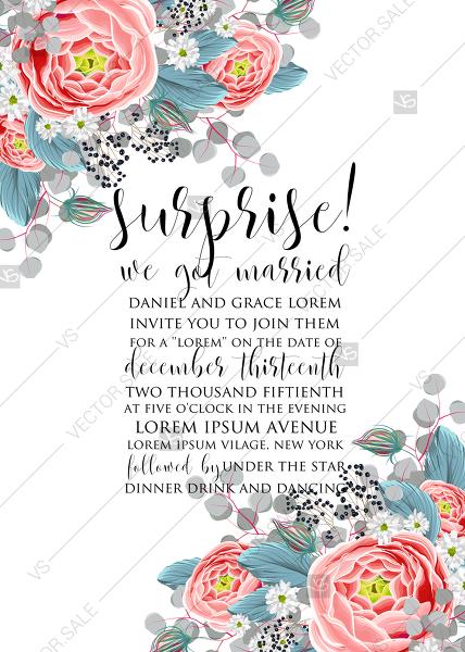 Hochzeit - Wedding invitation set pink peony tea rose ranunculus floral border card template PDF 5x7 in online editor