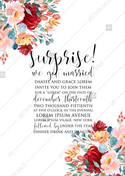 Mariage - Wedding invitation set marsala pink peony blush rose watercolor greenery PDF 5x7 in edit template