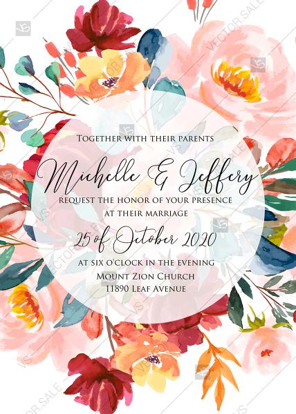 Hochzeit - Wedding invitation set marsala pink peony rose watercolor greenery PDF 5x7 in PDF maker