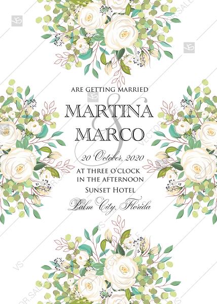 Hochzeit - Wedding invitation set white rose peony anniversary herbal greenery PDF 5x7 in invitation editor