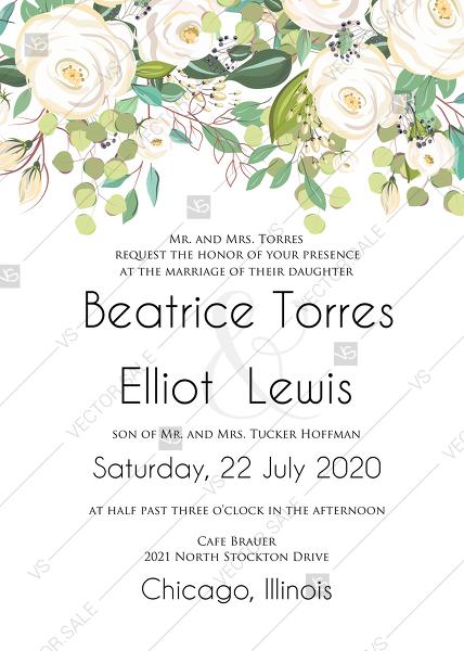 Mariage - Wedding invitation set white rose peony jasmine herbal greenery PDF 5x7 in edit template