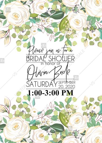 زفاف - Wedding invitation set white rose peony summer herbal greenery PDF 5x7 in customizable template