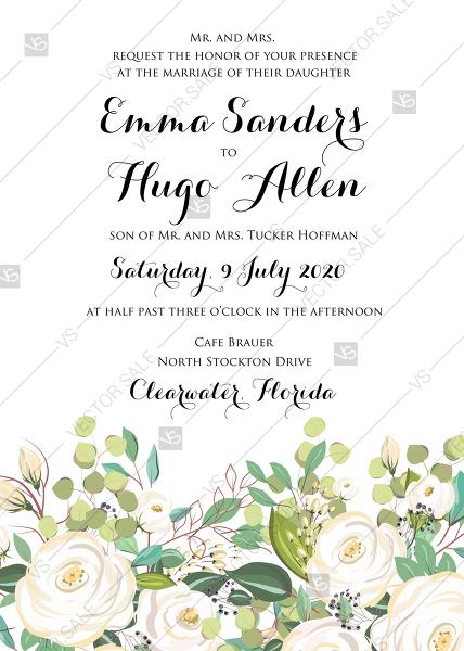Hochzeit - Wedding invitation set white tea rose peony herbal greenery PDF 5x7 in edit online