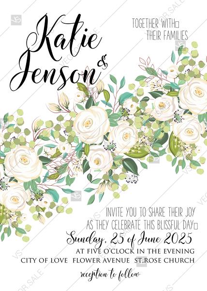 زفاف - Wedding invitation card set white rose peony herbal greenery PDF 5x7 in create online