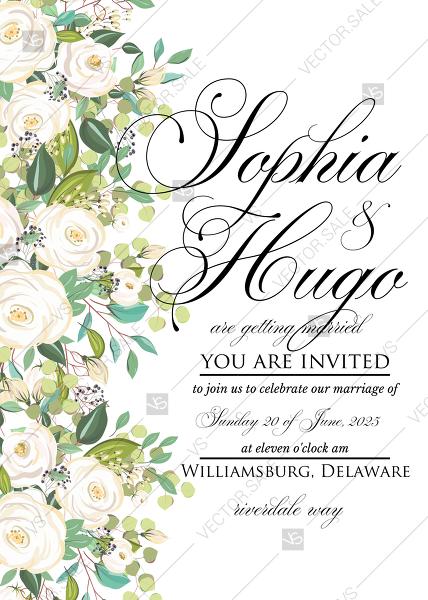 زفاف - Wedding invitation set white rose peony spring herbal greenery PDF 5x7 in online editor