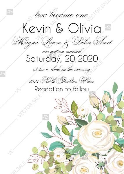 زفاف - Wedding invitation set beautiful white rose peony herbal greenery PDF 5x7 in PDF download