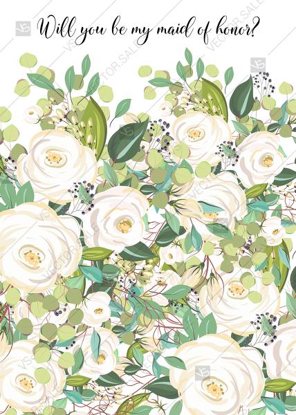 زفاف - Will you be my maid of honor card wedding invitation set white rose peony herbal greenery PDF 5x7 in PDF editor