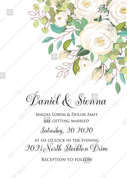 Mariage - Wedding invitation set white rose peony herbal greenery mother day card PDF 5x7 in invitation editor
