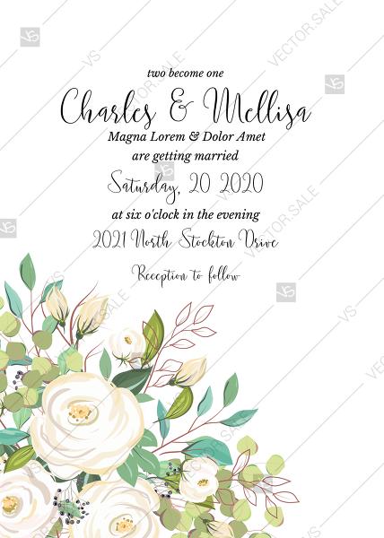 Mariage - Wedding invitation set greeting card white rose peony herbal greenery PDF 5x7 in invitation maker
