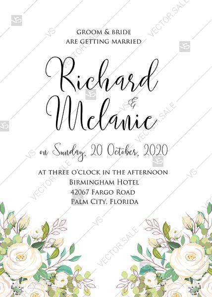 Hochzeit - Wedding invitation set white rose peony herbal greenery happy birthday card PDF 5x7 in customize online