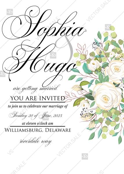 Свадьба - Wedding invitation set white rose peony herbal floral greenery PDF 5x7 in online editor