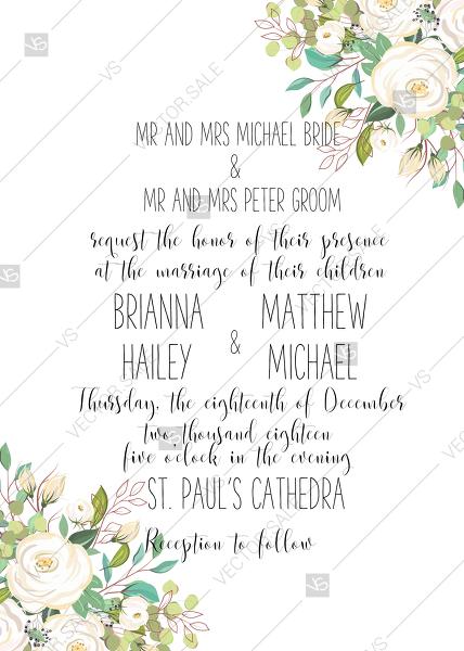 Wedding - Wedding invitation paper card set white rose peony herbal greenery PDF 5x7 in edit online