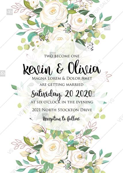 Mariage - Wedding invitation set white bride flower rose peony herbal greenery PDF 5x7 in create online
