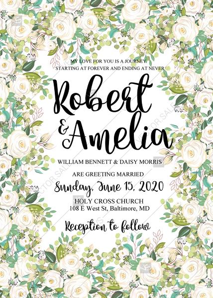 Wedding - Wedding planner invitation set white rose peony herbal greenery PDF 5x7 in instant maker