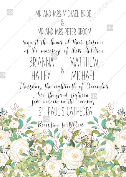 Wedding - Wedding invitation set bridesmaids white rose peony herbal greenery PDF 5x7 in wedding invitation maker