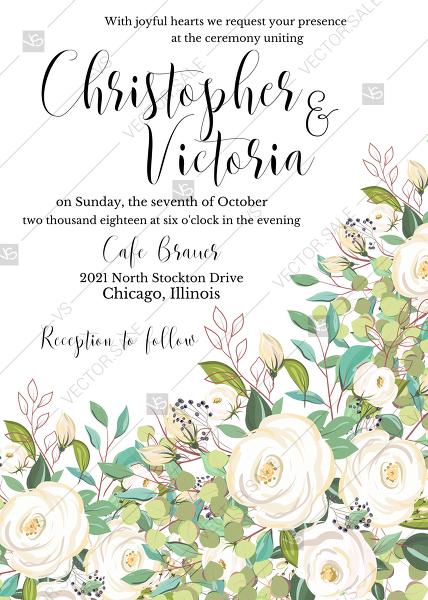 Hochzeit - Wedding invitation gift card set white rose peony herbal greenery PDF 5x7 in PDF editor