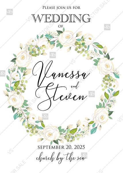 Mariage - Wedding invitation set white wreath rose peony herbal greenery when to send wedding invitations PDF 5x7 in invitation maker
