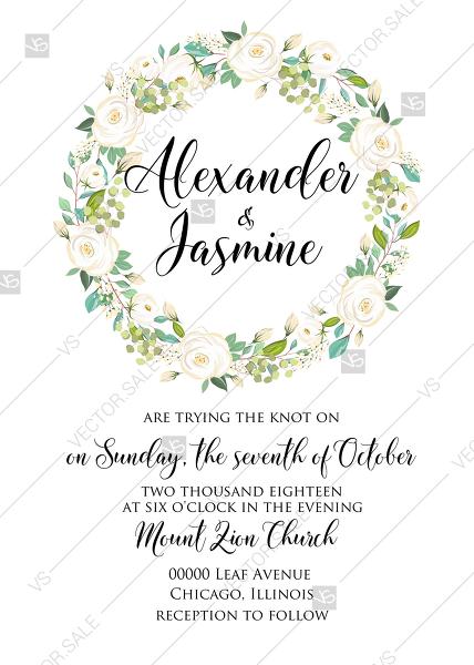 زفاف - Wedding invitation set white rose peony herbal greenery how to make wedding invitations PDF 5x7 in edit online