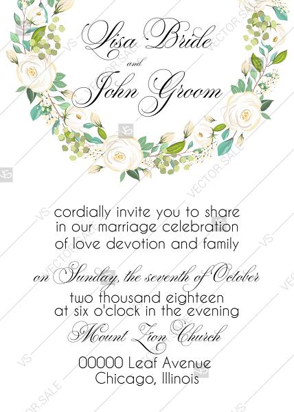 Mariage - Wedding invitation set white rose peony herbal greenery how to make a wedding bouquet PDF 5x7 in invitation editor