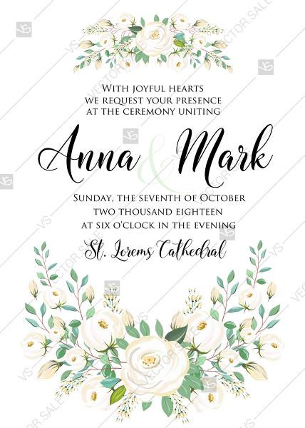 زفاف - Wedding invitation set white rose peony herbal greenery how to have a cheap wedding PDF 5x7 in instant maker