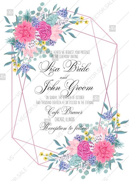 Wedding - Wedding invitation set watercolor pink peony rose chrysanthemum dahlia PDF 5x7 in PDF editor